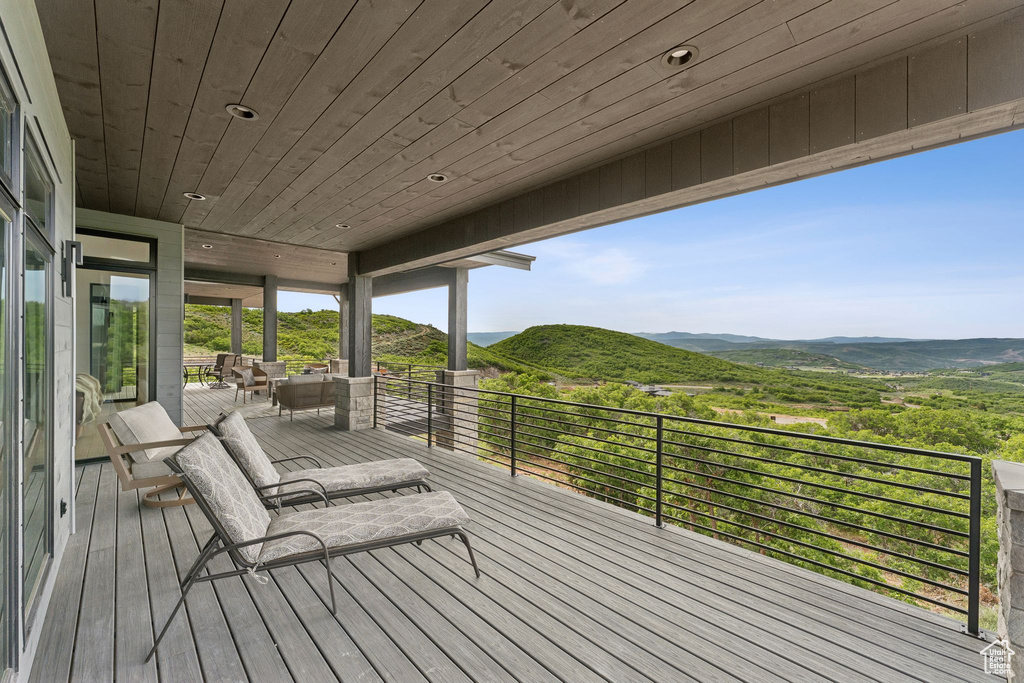 Wooden terrace with a mountain view