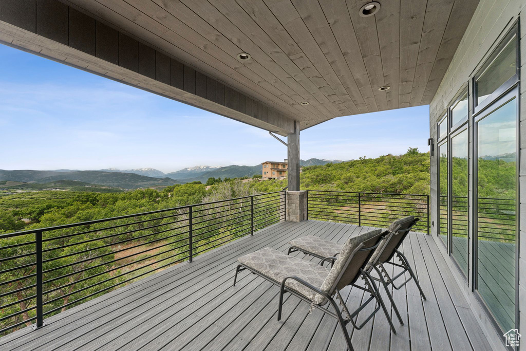 Deck featuring a mountain view