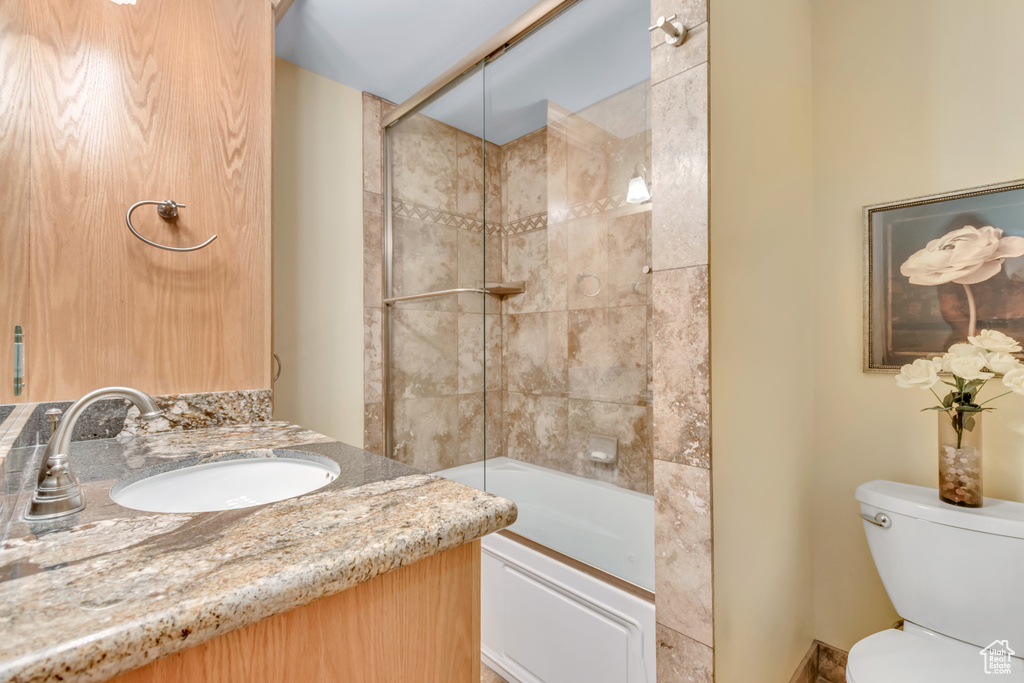 Full bathroom with vanity and shower / tub combination
