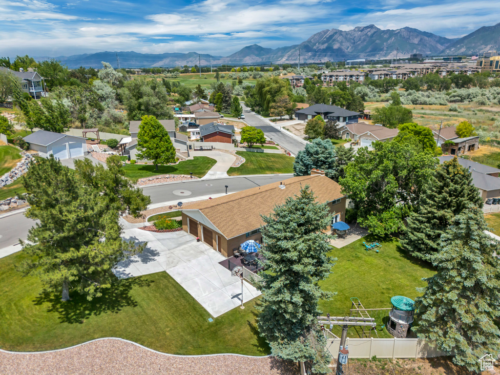Drone / aerial view of a mountainous background
