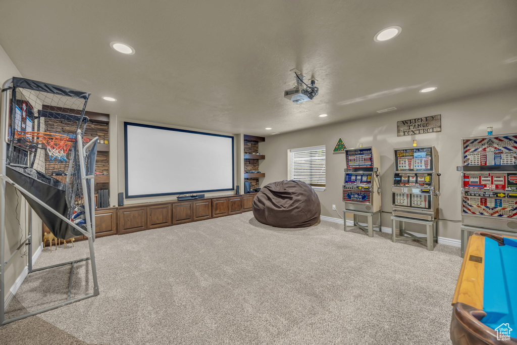 Cinema featuring carpet and recessed lighting