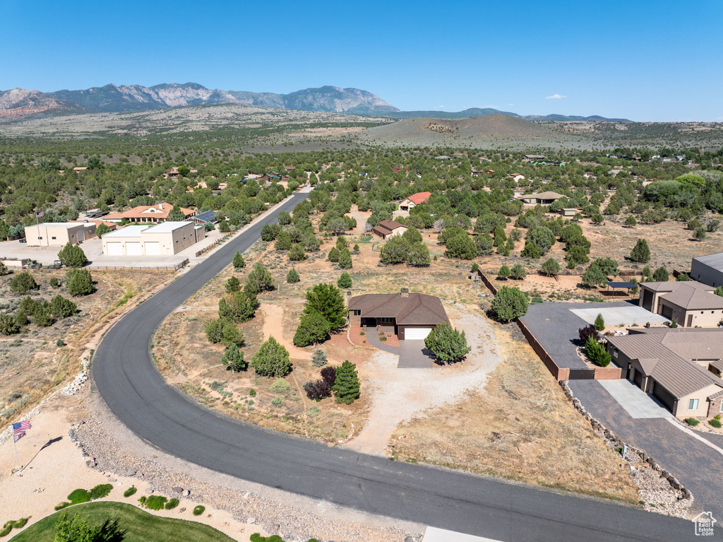Aerial perspective of suburban area featuring mountains