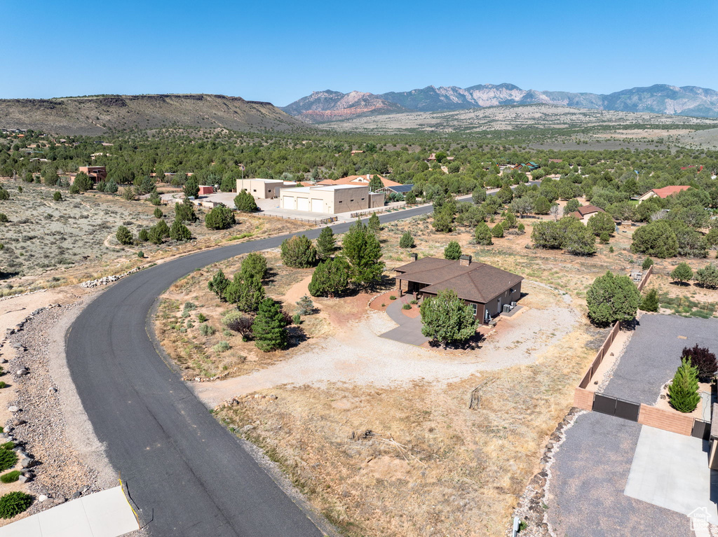 Drone / aerial view of a mountain backdrop