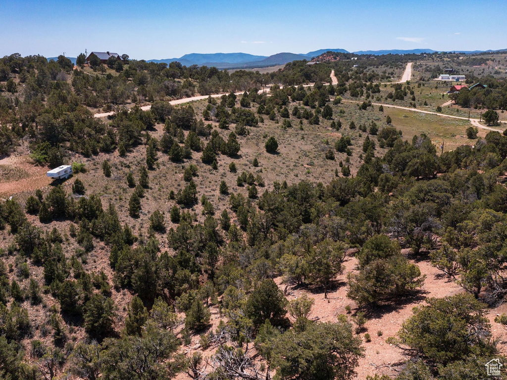 Bird\'s eye view of a mountainous background