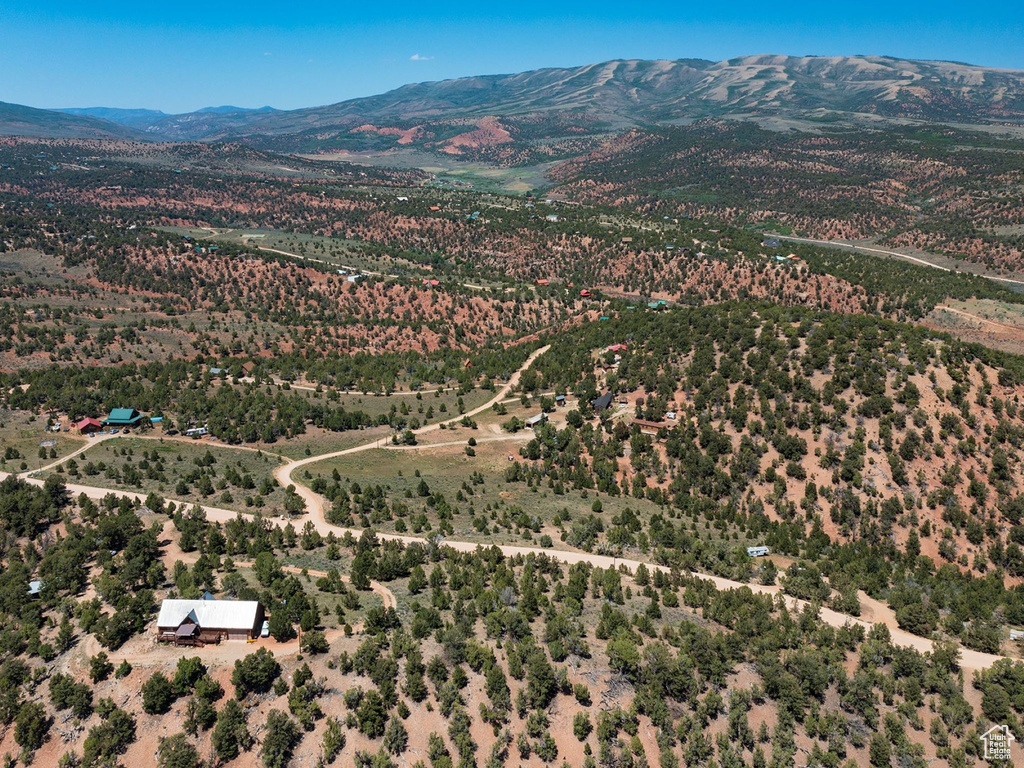 Bird\'s eye view of a mountainous background