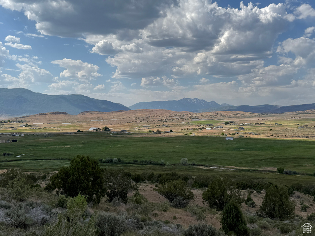 View of mountain background featuring rural landscape