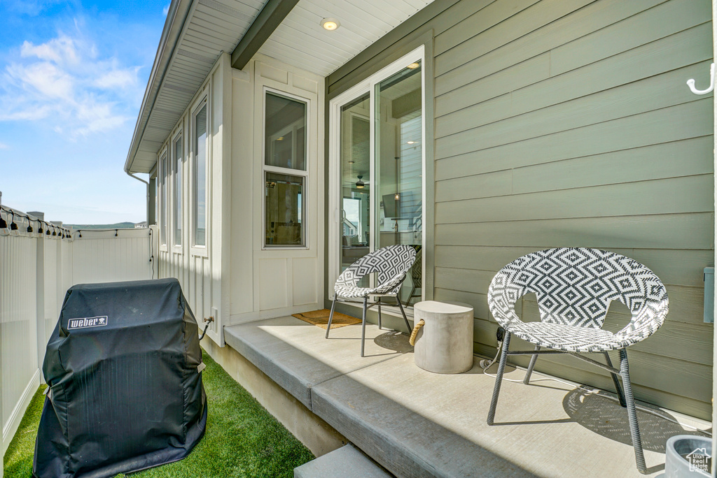 View of patio featuring area for grilling