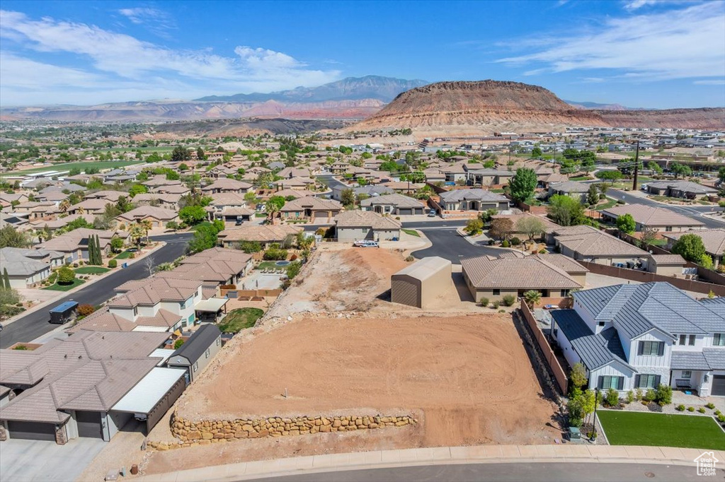 Aerial perspective of suburban area featuring mountains