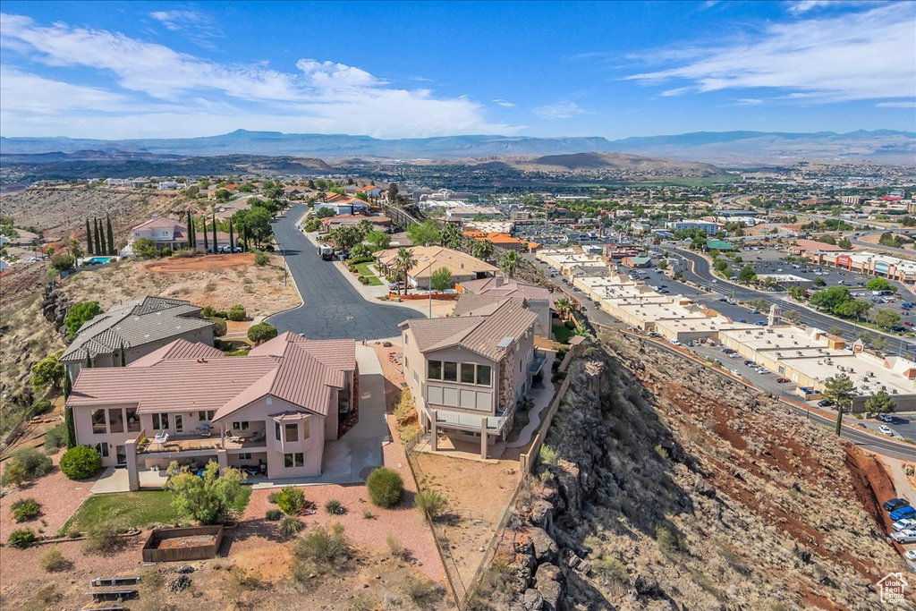 Aerial view of a mountain backdrop