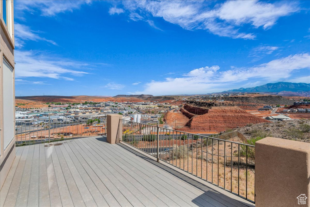 Wooden terrace with a mountain view