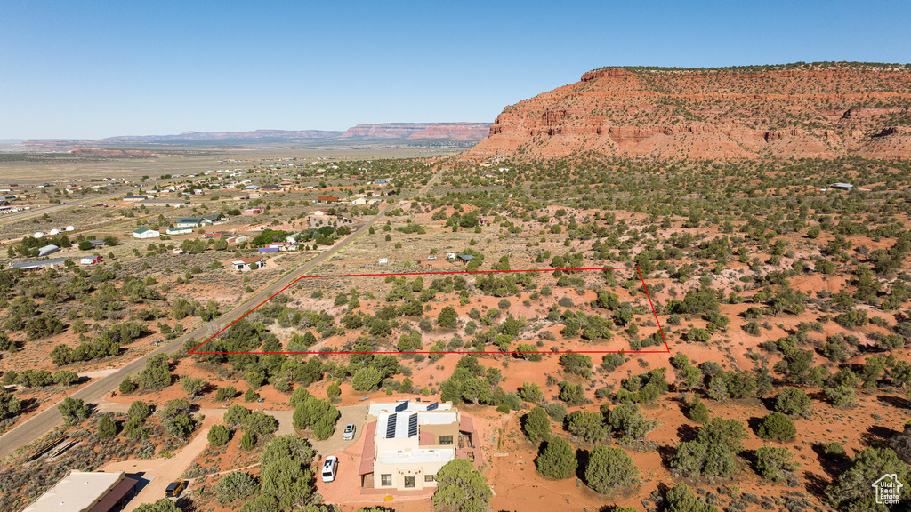 View of rural area with property parcel outlined and mountains