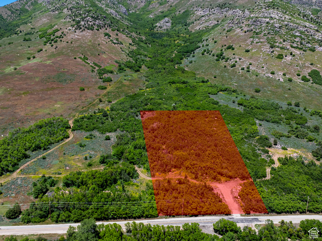 Drone / aerial view of a mountain backdrop