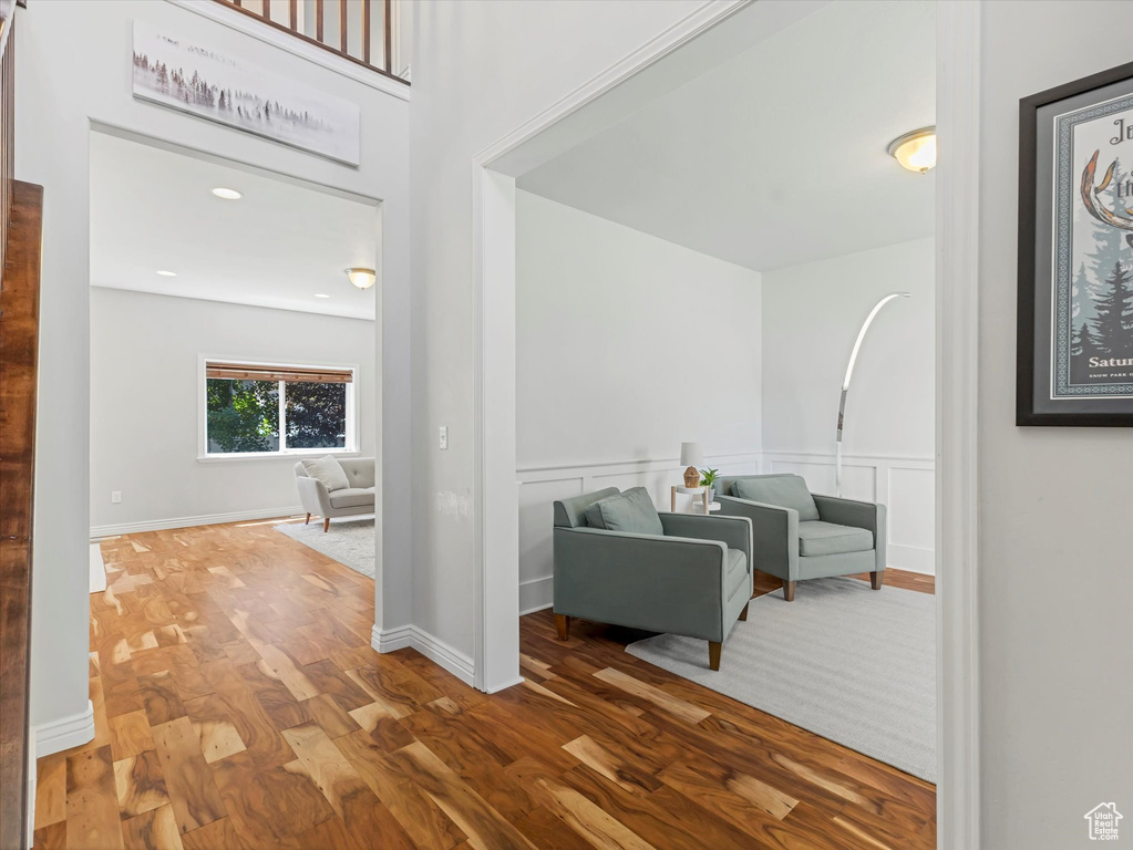 Corridor with wood finished floors