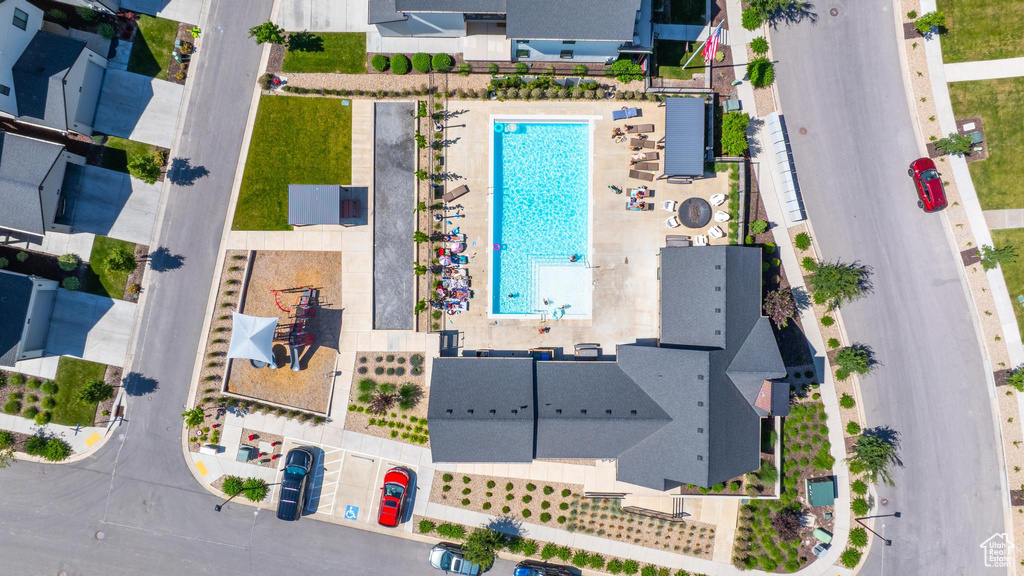 Aerial view of a pool