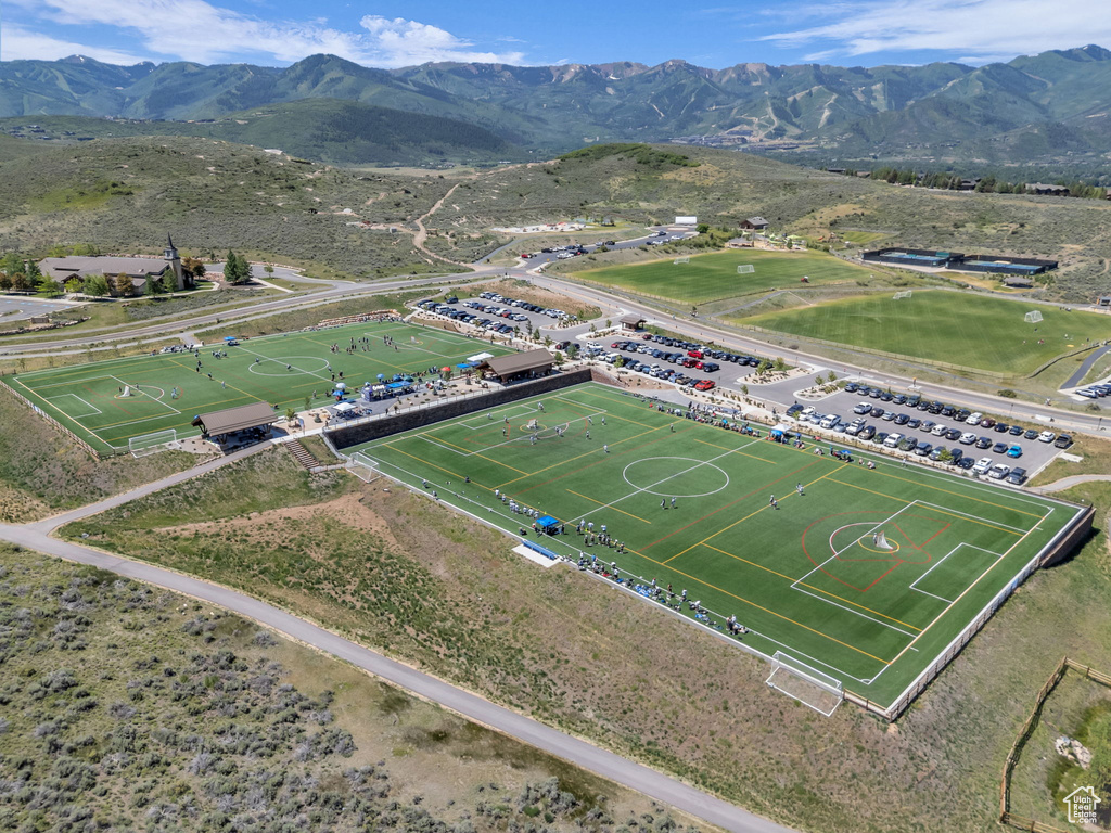 Aerial view of a mountain backdrop