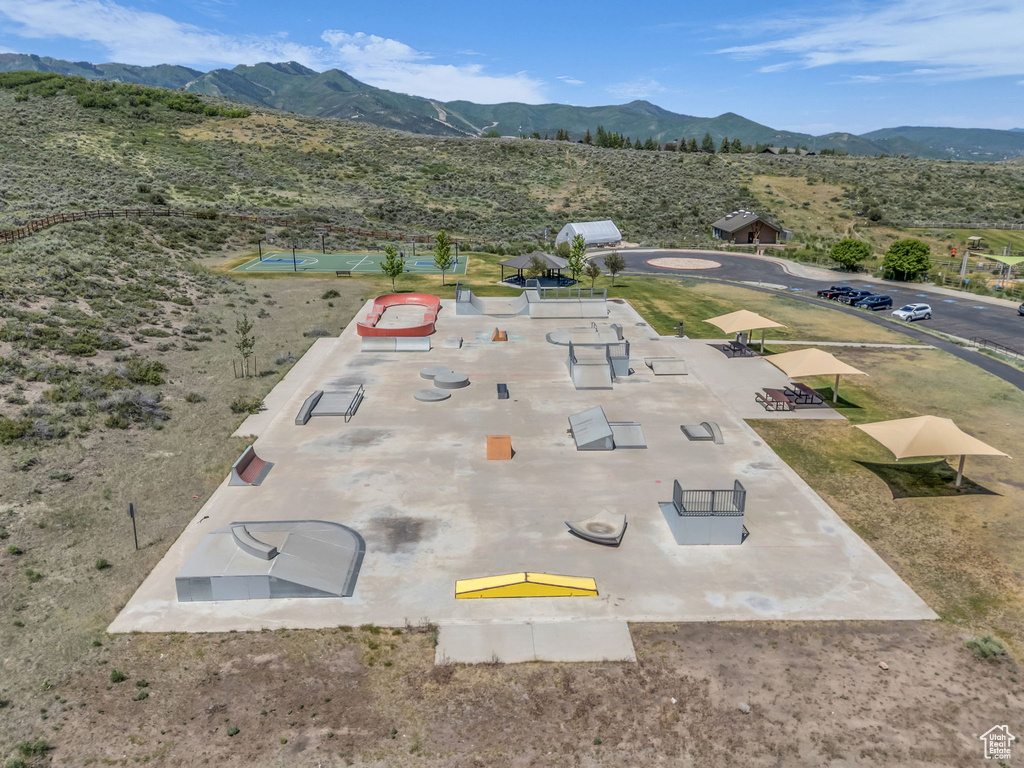 Aerial view of a mountainous background
