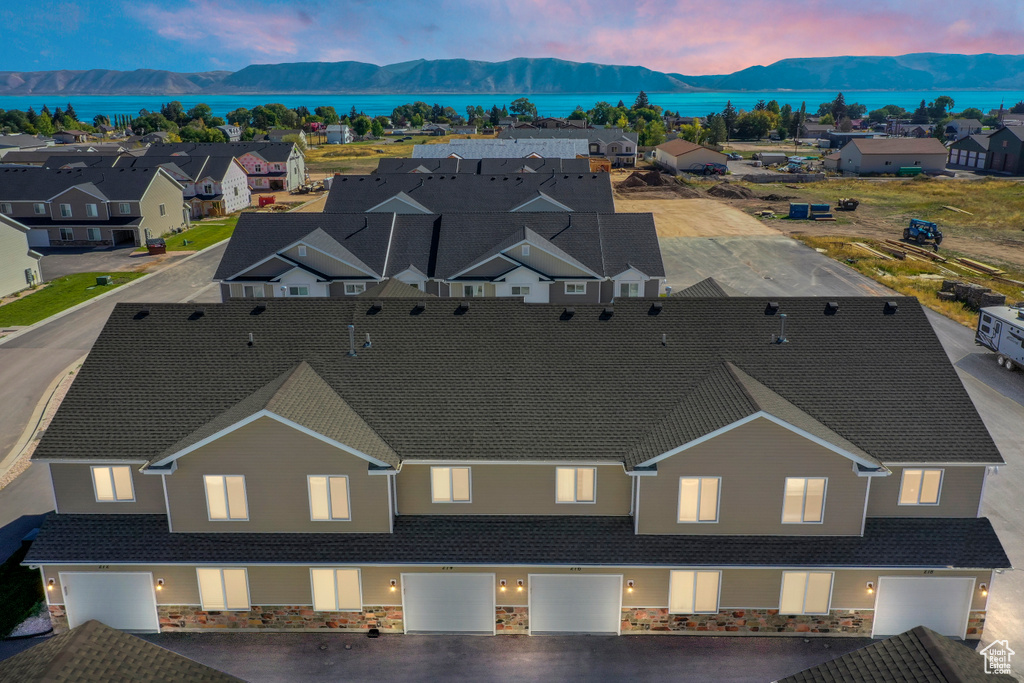 Aerial view at dusk of a mountain view