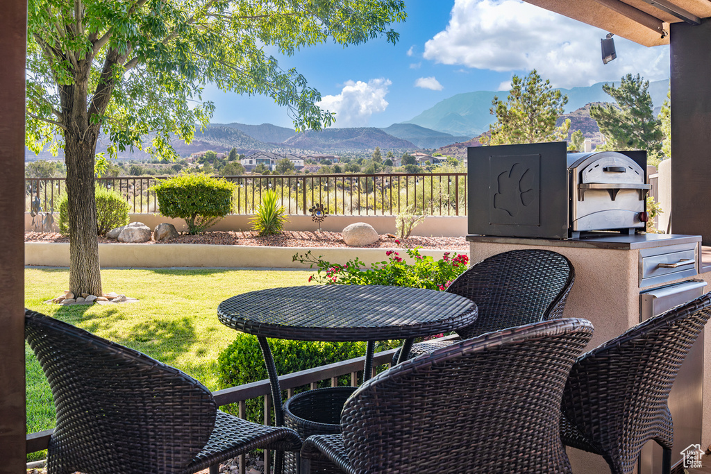 Balcony with a mountain view