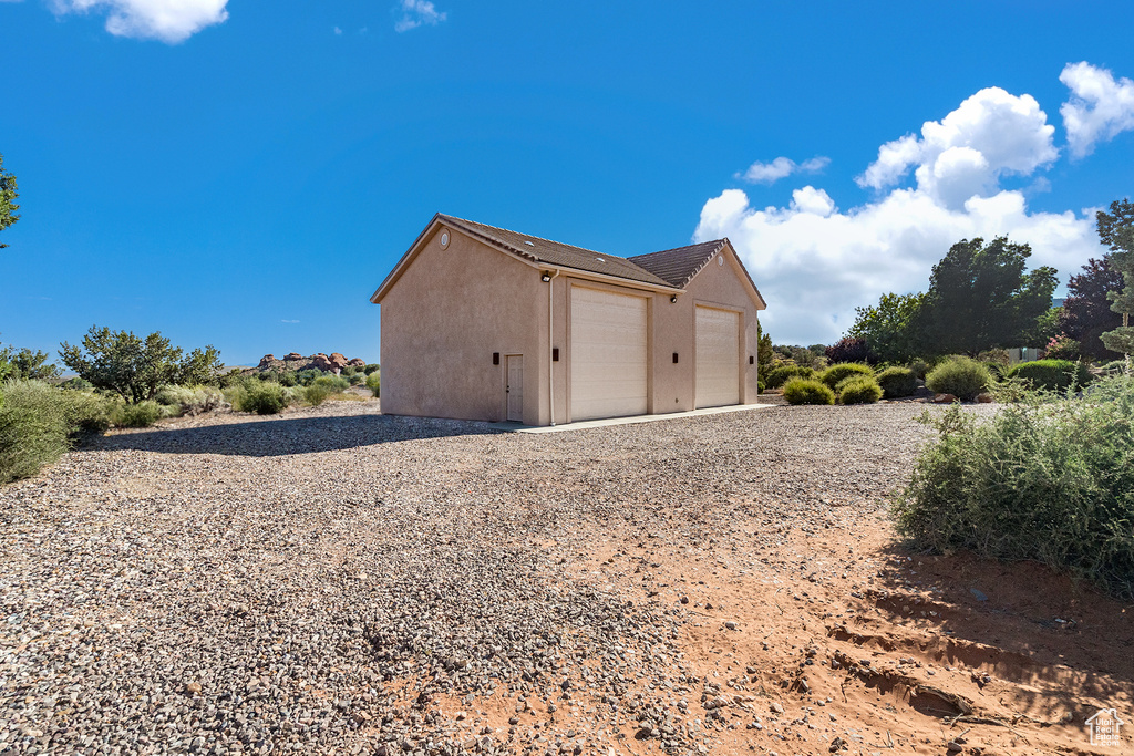 View of detached garage