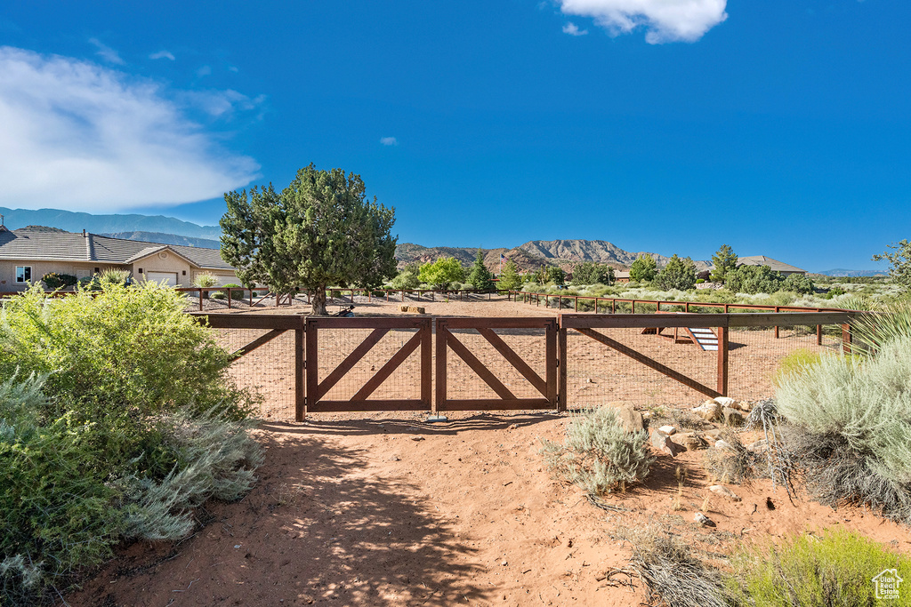 Gate with a mountain view