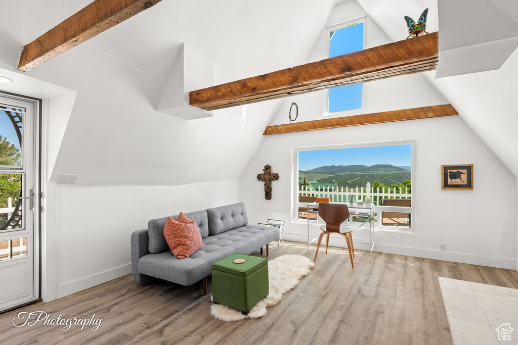 Living room with wood finished floors