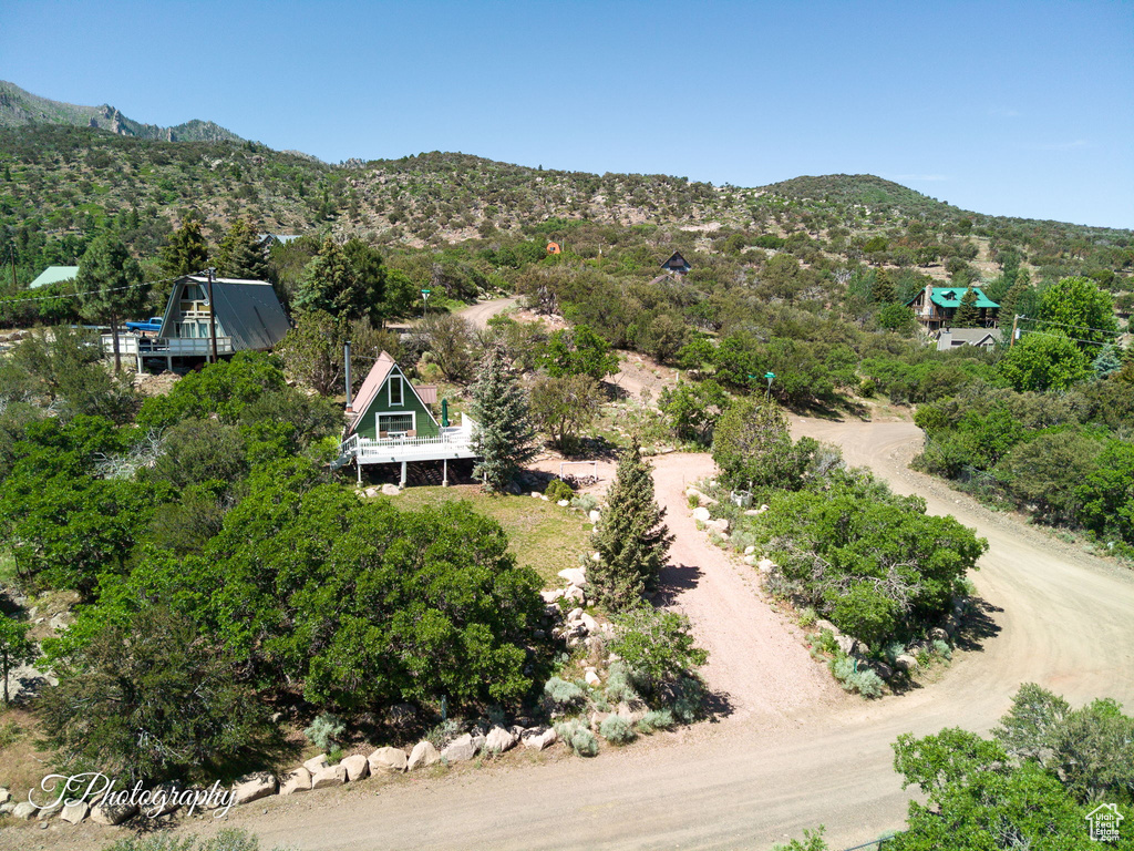 Aerial view of a mountain backdrop