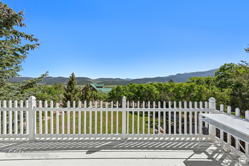 Wooden terrace with a mountain view