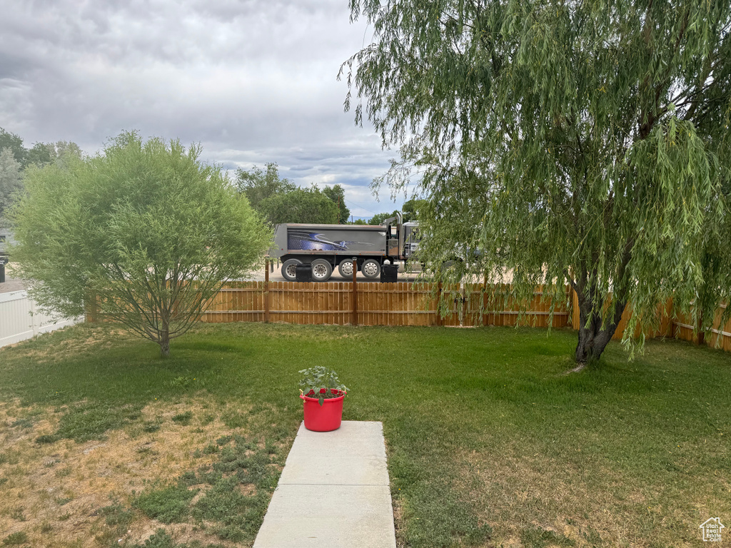 View of fenced backyard