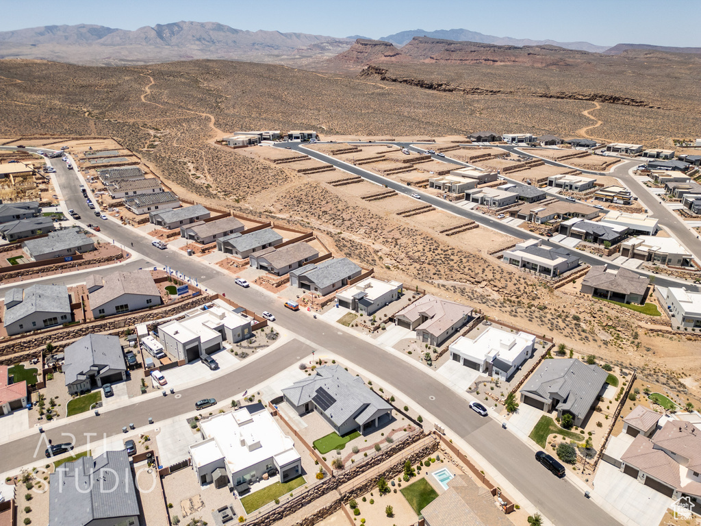 Drone / aerial view of a mountainous background