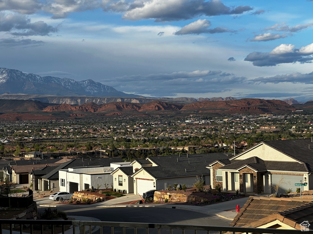 View of mountain backdrop with nearby suburban area