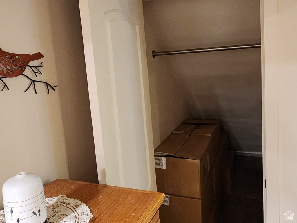 Dining room with carpet flooring