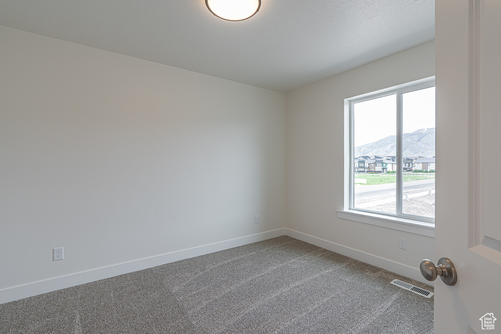 Carpeted spare room with healthy amount of natural light and a mountain view