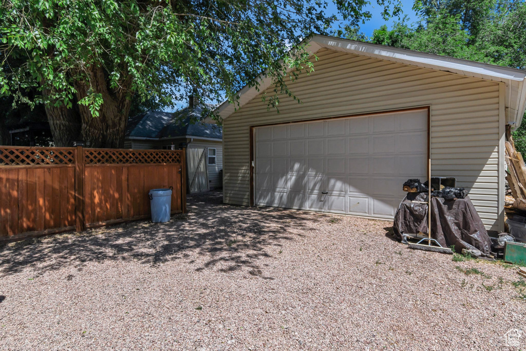 View of detached garage