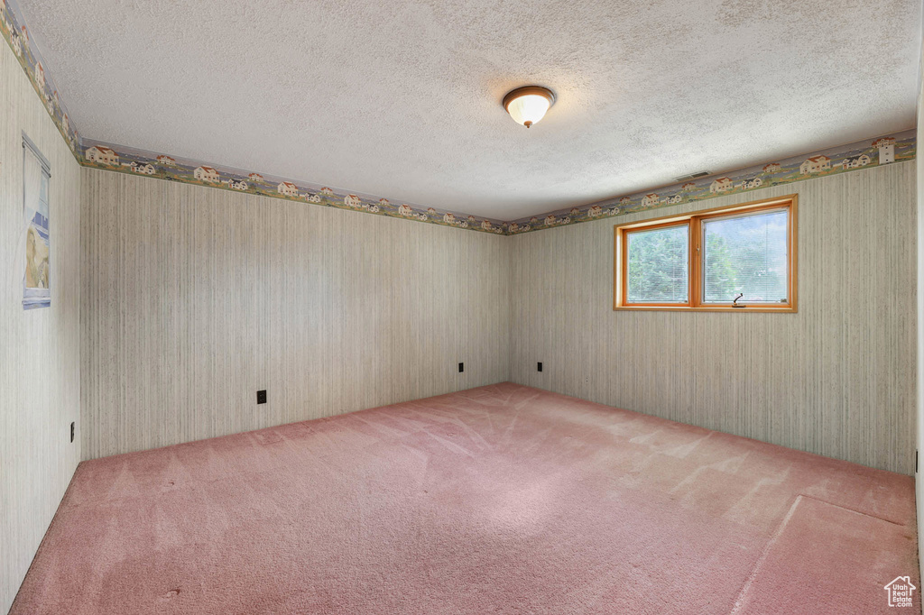 Unfurnished room with carpet flooring and a textured ceiling