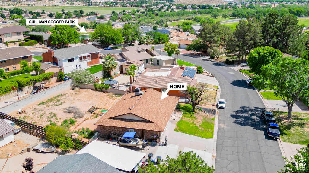 Aerial perspective of suburban area