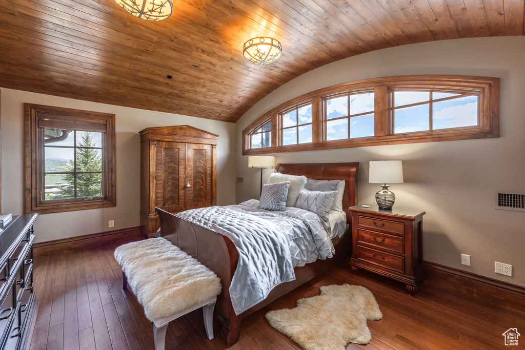 Bedroom with vaulted ceiling and wood-type flooring