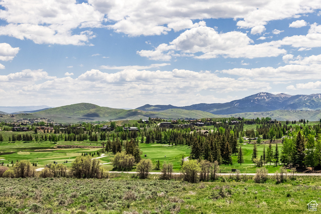 View of mountain backdrop featuring a golf club