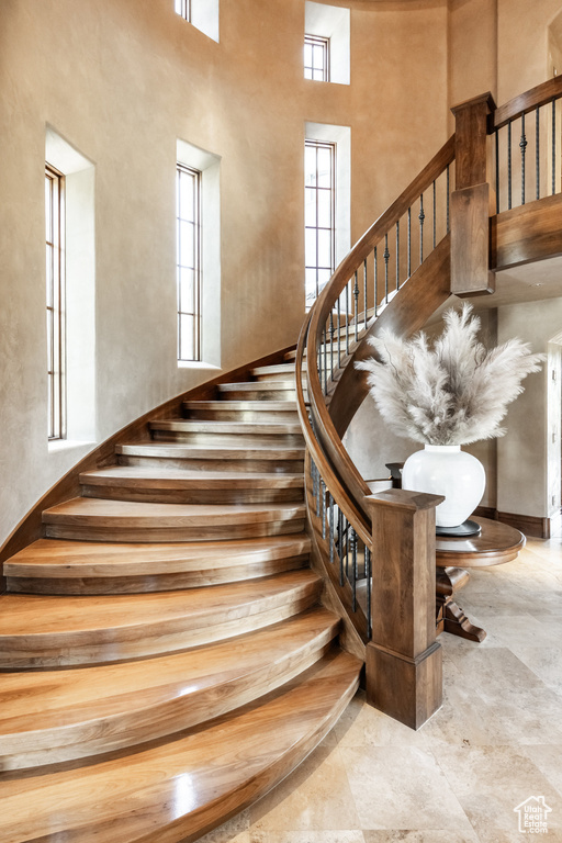 Stairs with a towering ceiling