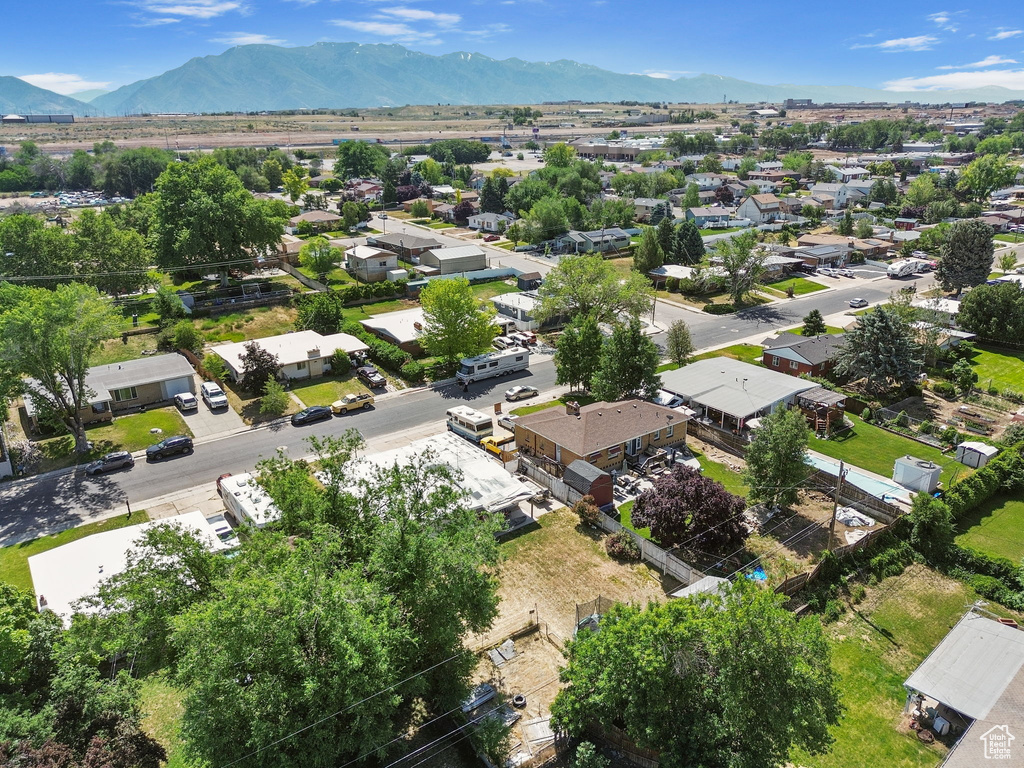 Aerial perspective of suburban area featuring mountains