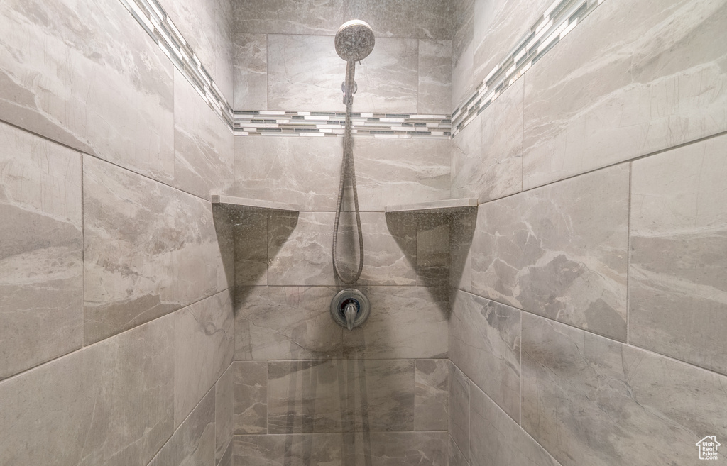Bathroom view of tiled shower