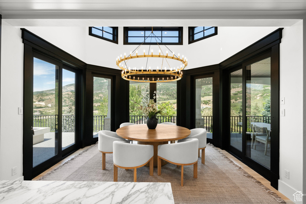 Dining space featuring a chandelier