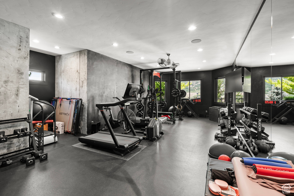 Gym featuring recessed lighting