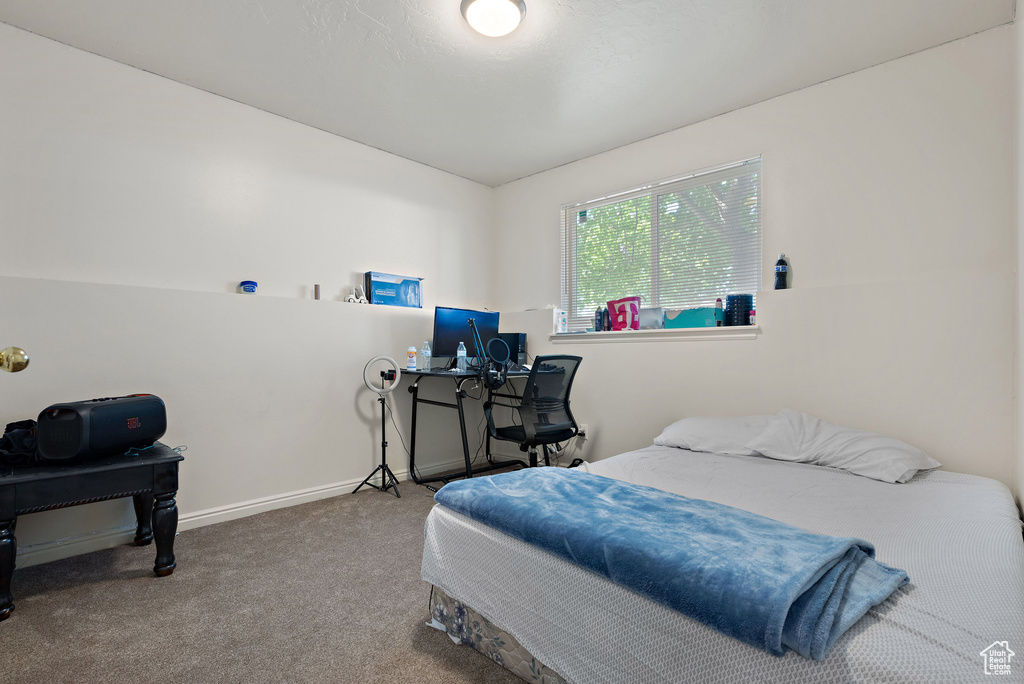 Carpeted bedroom with baseboards
