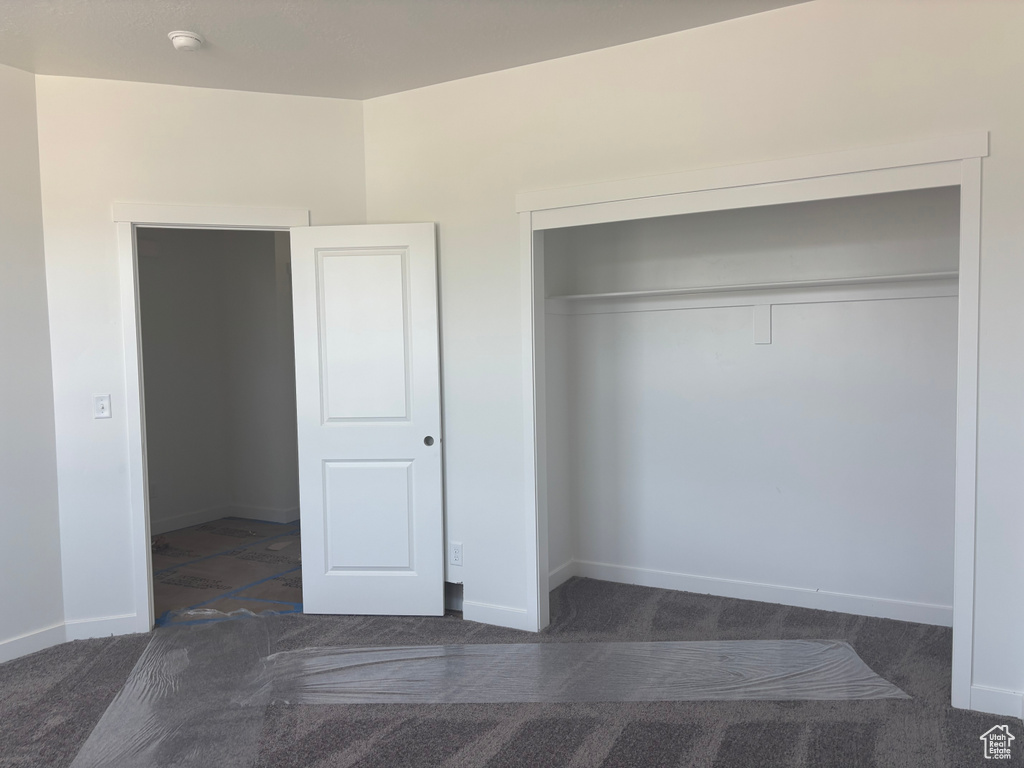 Unfurnished bedroom with carpet floors and a closet