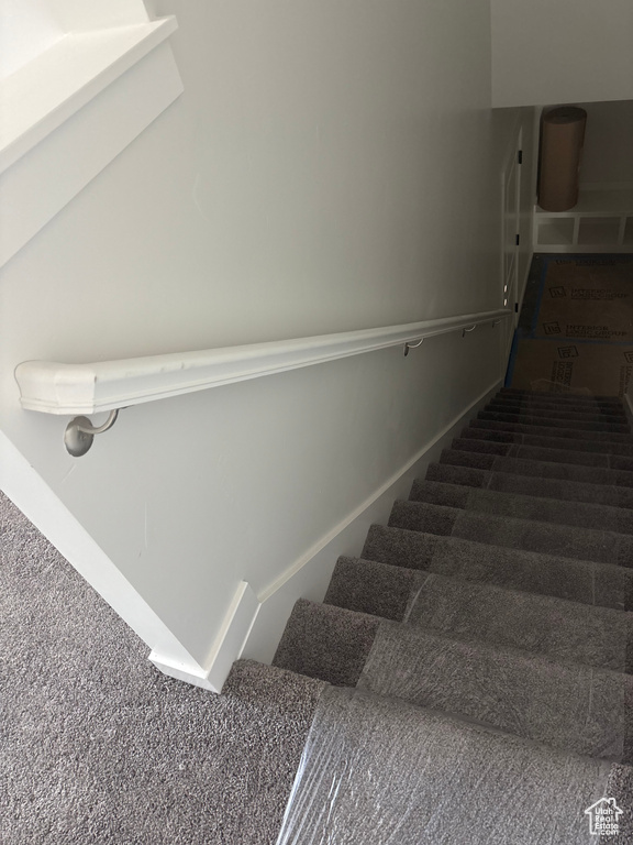 Stairway featuring carpet
