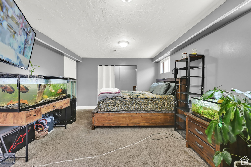 Carpeted bedroom with baseboards