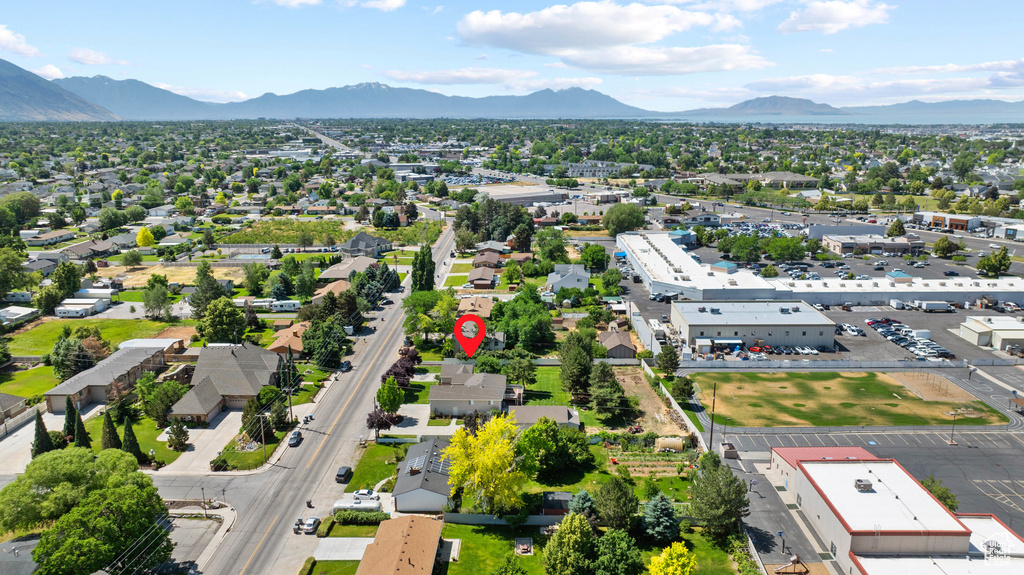 Drone / aerial view of a mountain backdrop