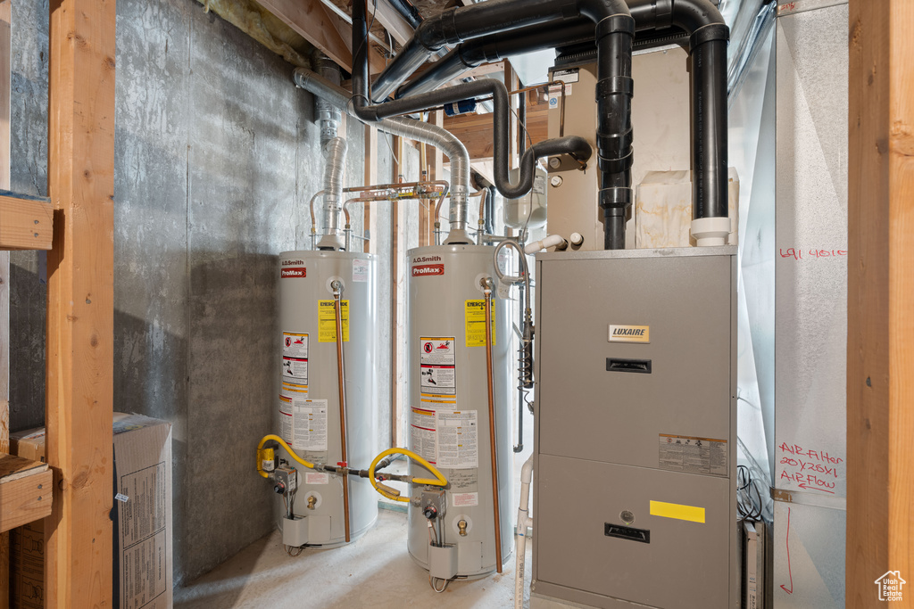 Utility room featuring gas water heater
