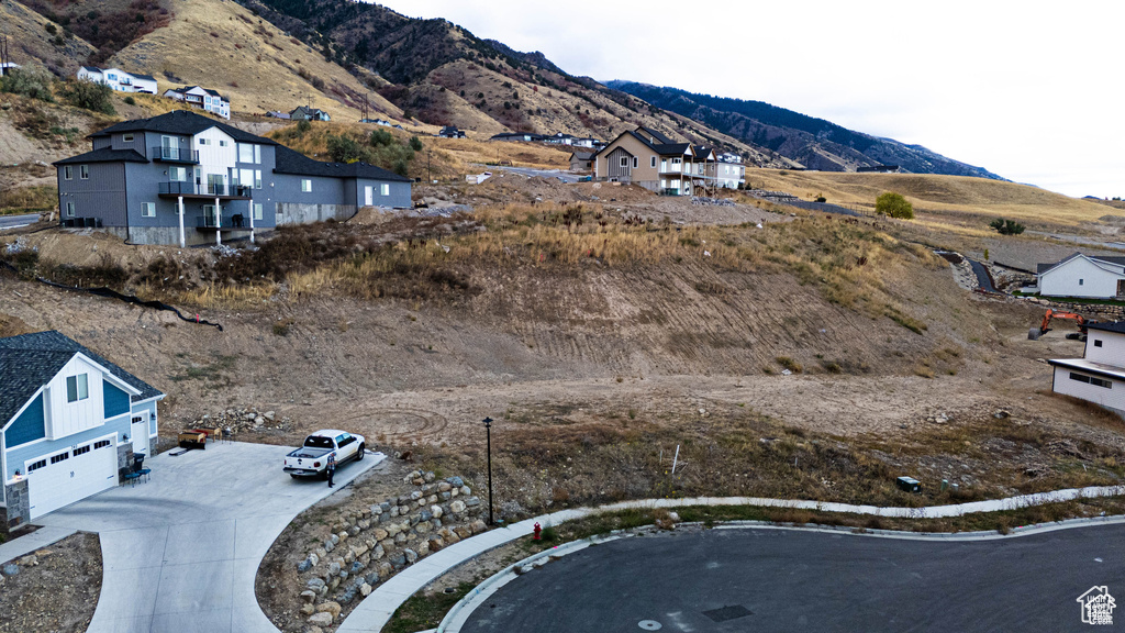 Drone / aerial view of a mountain backdrop