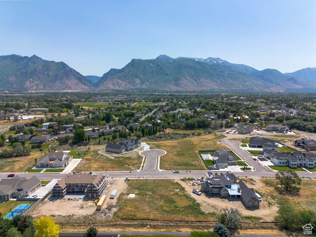 Aerial perspective of suburban area with mountains